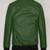 Qawach men's genuine green bomber leather jacket black rib collar vintage
