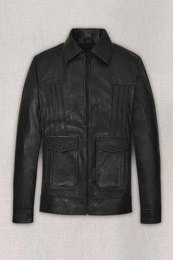 Qawach men's genuine black pocket leather jacket vintage look
