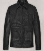 Qawach men's genuine black pocket leather jacket vintage look