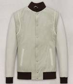 Qawach men's off white genuine lambskin leather jacket rib collar vintage