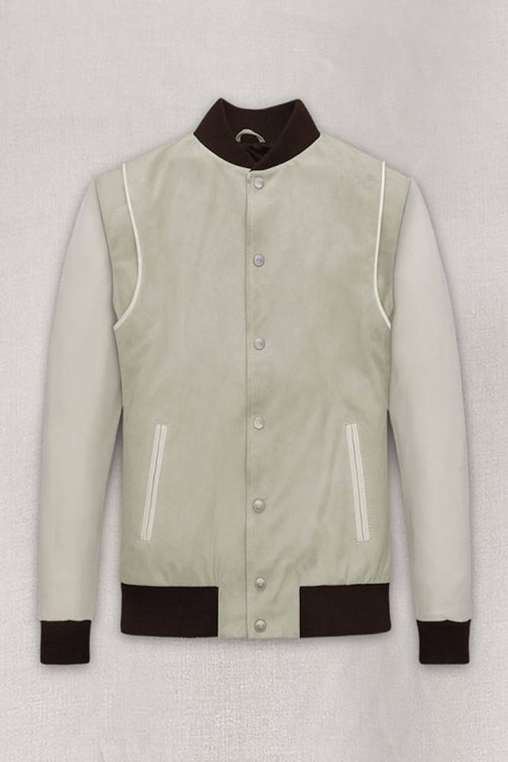 Qawach men's off white genuine lambskin leather jacket rib collar vintage