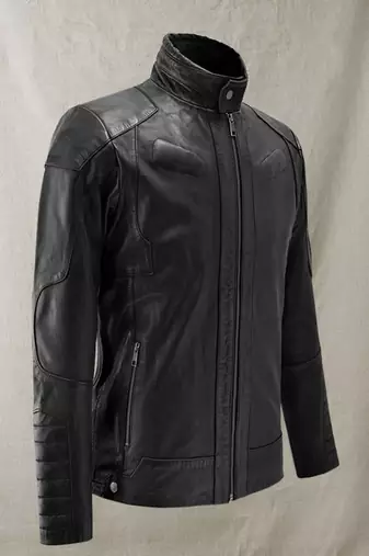 Qawach men's vintage black quilted cafe racer genuine lambskin leather jacket