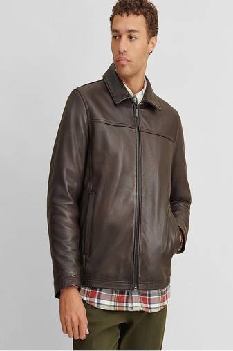 Qawach men's vintage brown genuine lambskin leather jacket