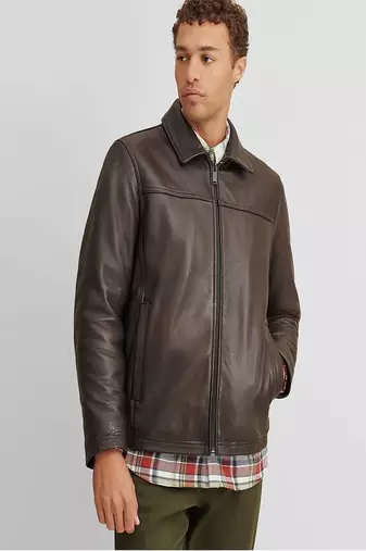 Qawach men's vintage brown genuine lambskin leather jacket