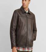 Qawach men's vintage brown genuine lambskin leather jacket