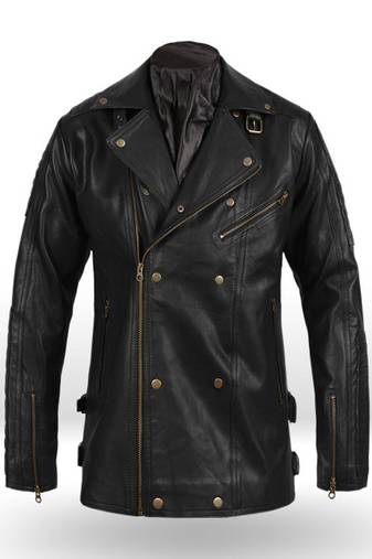 Qawach men's genuine black zipper motorcycle biker jacket lambskin jacket