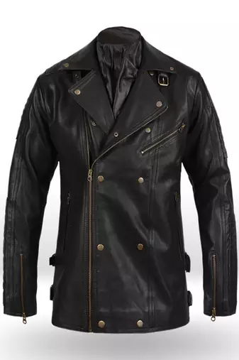 Qawach men's genuine black zipper motorcycle biker jacket lambskin jacket