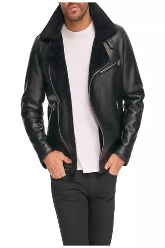 Qawach men's genuine black vintage motorcycle biker jacket lambskin jacket