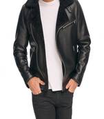 Qawach men's genuine black vintage motorcycle biker jacket lambskin jacket