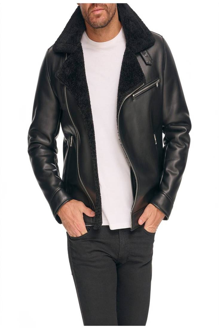 Qawach men's genuine black vintage motorcycle biker jacket lambskin jacket