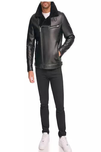 men's black lambskin leather biker jacket vintage inspired look