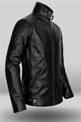 men's black lambskin leather biker jacket vintage inspired look premium 1