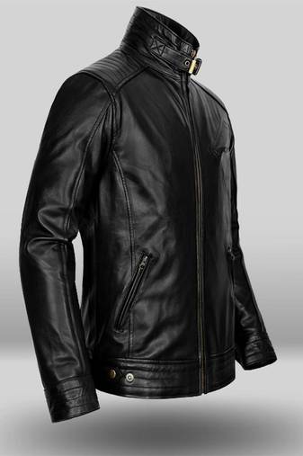 Qawach men's genuine black vintage café racer biker jacket lambskin jacket