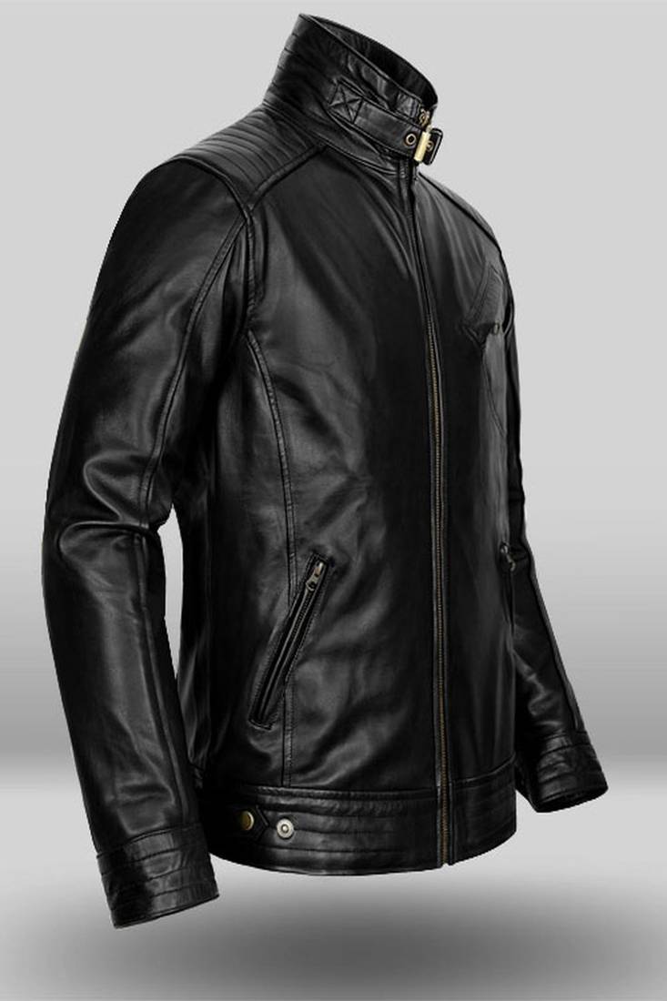 Qawach men's genuine black vintage café racer biker jacket lambskin jacket