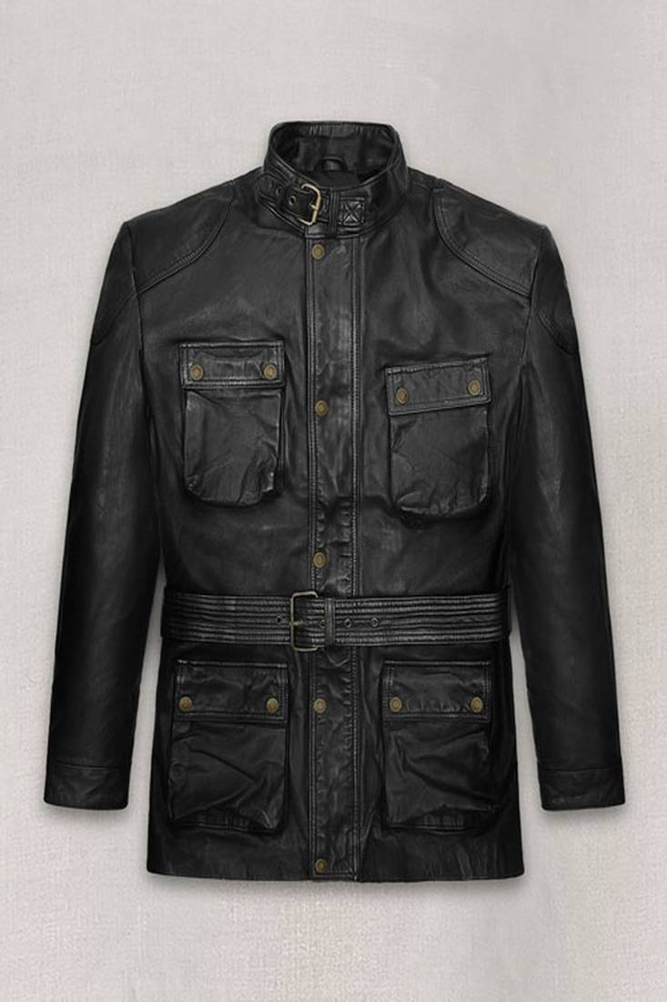 Qawach men's genuine black vintage coat jacket lambskin jacket