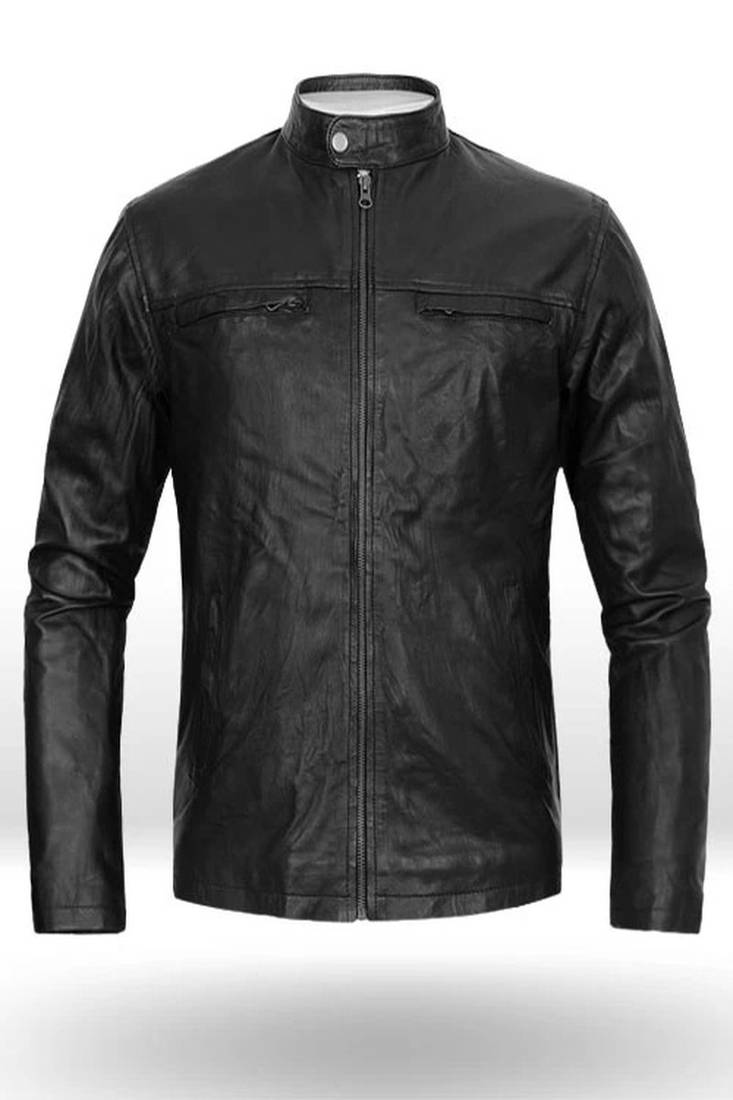 Qawach men's genuine café racer black vintage biker jacket lambskin jacket