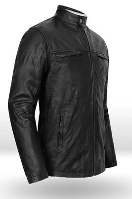 men's black lambskin leather biker jacket vintage inspired look modern 3