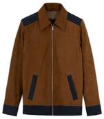 Qawach men's genuine suede brown leather jacket  rib collar cuff