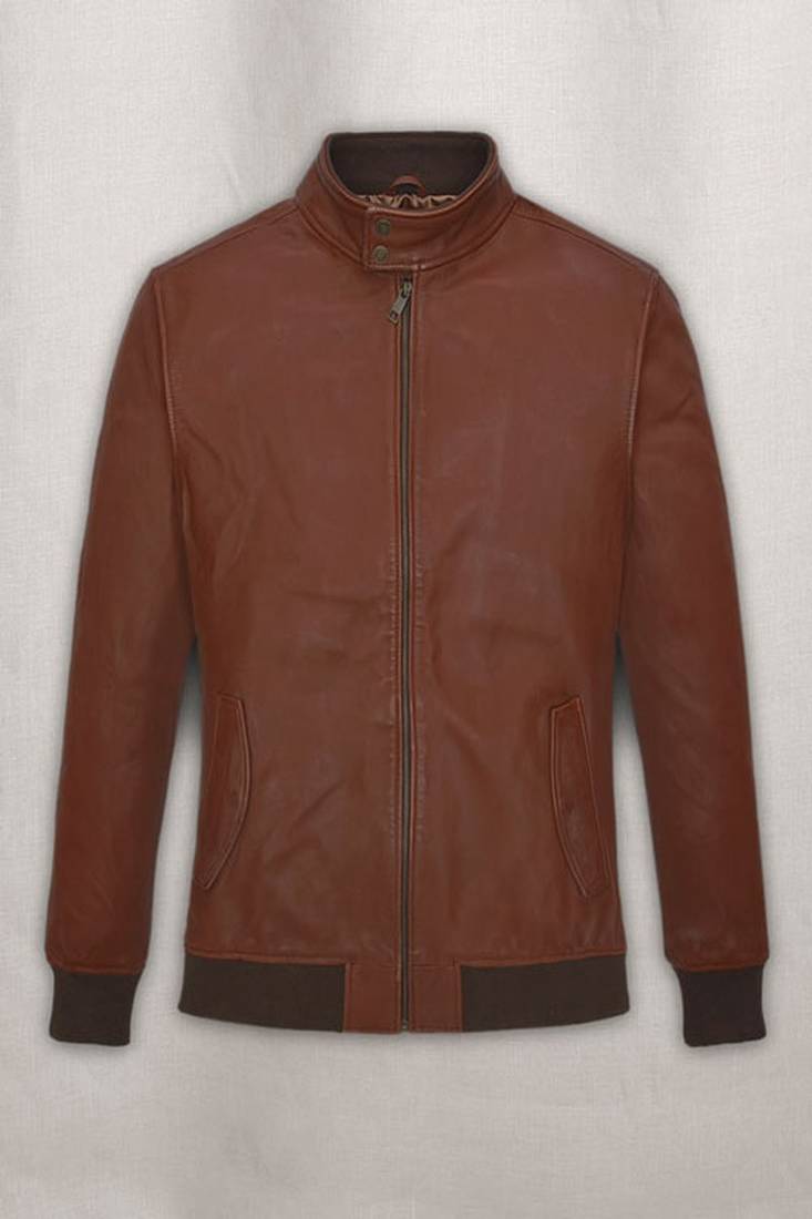 Qawach men's genuine brown bomber lambskin leather jacket
