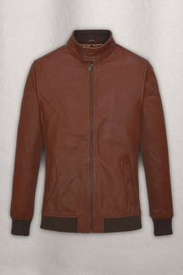 men's brown lambskin leather bomber jacket ribbed cuffs and waist 2