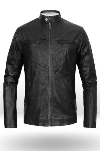 Qawach men's genuine black biker jacket lambskin cafe racer jacket