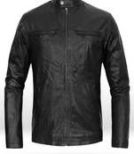 Qawach men's genuine black biker jacket lambskin cafe racer jacket