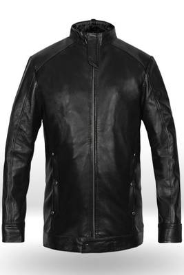 men's black lambskin leather biker jacket classic zip up style 1