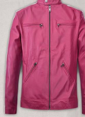 men's pink lambskin cafe racer jacket band collar racer style 1