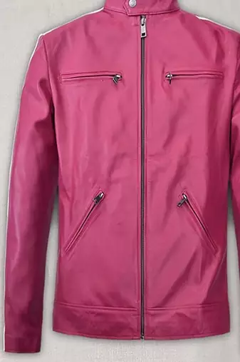 Qawach men's pink genuine biker jacket lambskin cafe racer jacket
