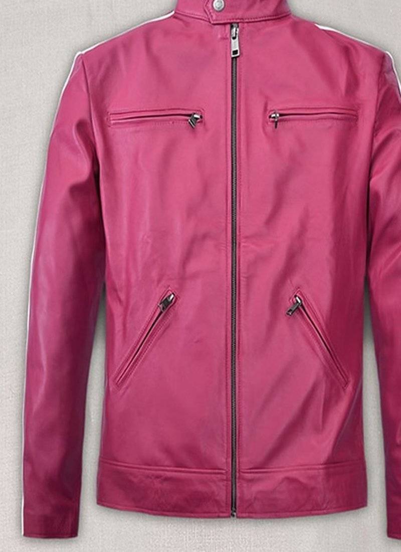 Qawach men's pink genuine biker jacket lambskin cafe racer jacket