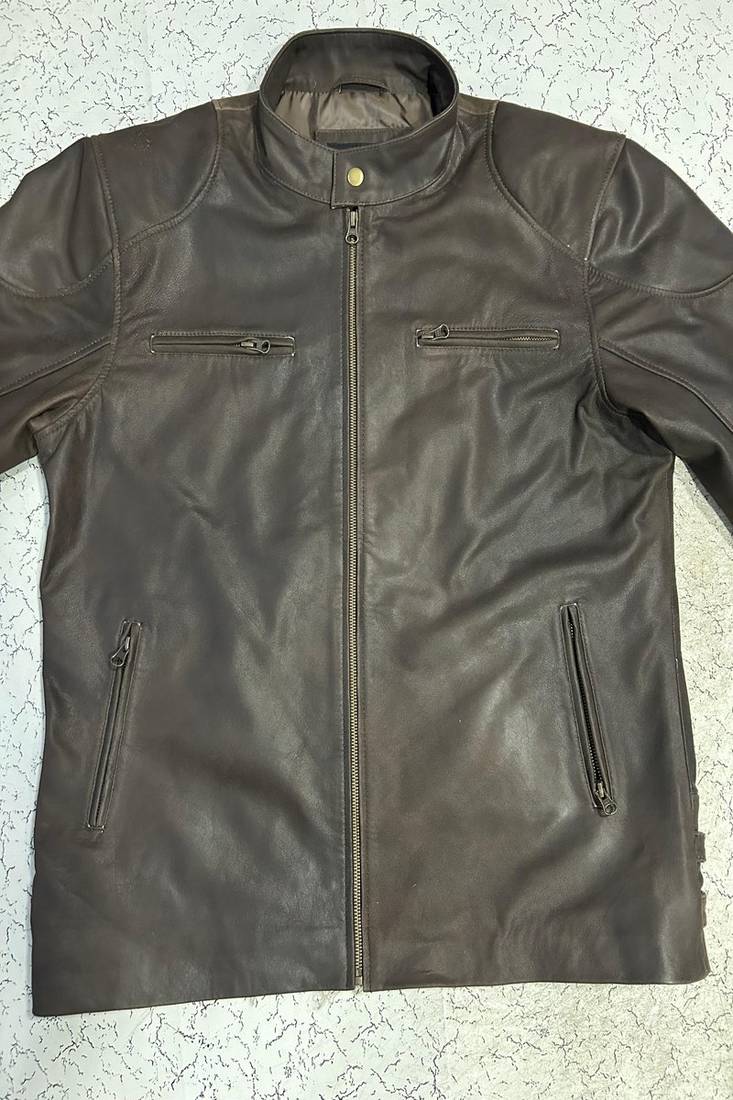 Qawach men's vintage black genuine biker jacket lambskin cafe racer jacket