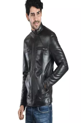 men's black lambskin cafe racer jacket vintage inspired look premium