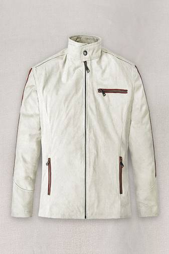 Qawach men's white café racer jacket lambskin leather jacket