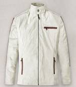 Qawach men's white café racer jacket lambskin leather jacket