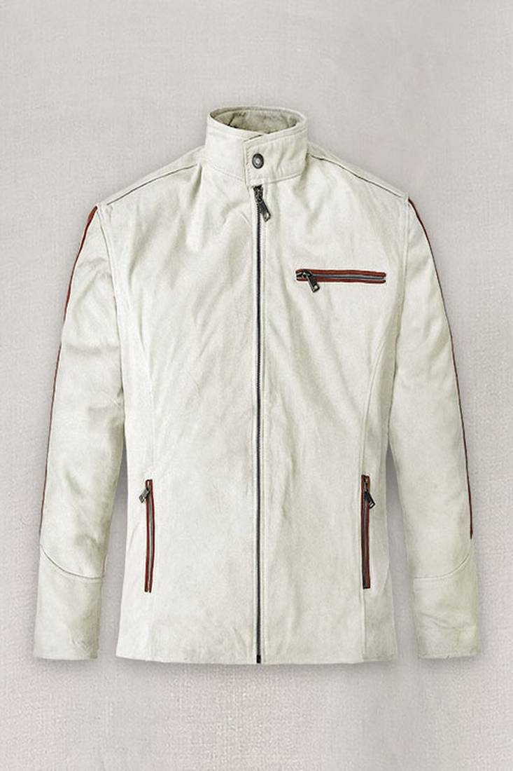 Qawach men's white café racer jacket lambskin leather jacket