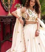 White Color Embroidery Sequence with Thared Work Silk Lahenga Choli Set