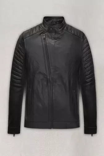 Qawach men's vintage black quilted design leather motorcycle jacket