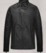 Qawach men's vintage black quilted design leather motorcycle jacket
