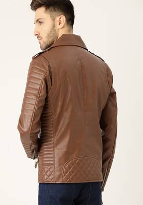 men's brown lambskin leather biker jacket premium quilted design 2