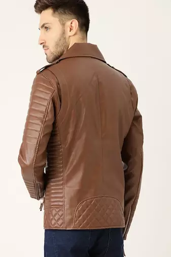 men's brown lambskin leather biker jacket premium quilted design