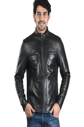 Qawach men's vintage leather motorcycle jacket biker moto