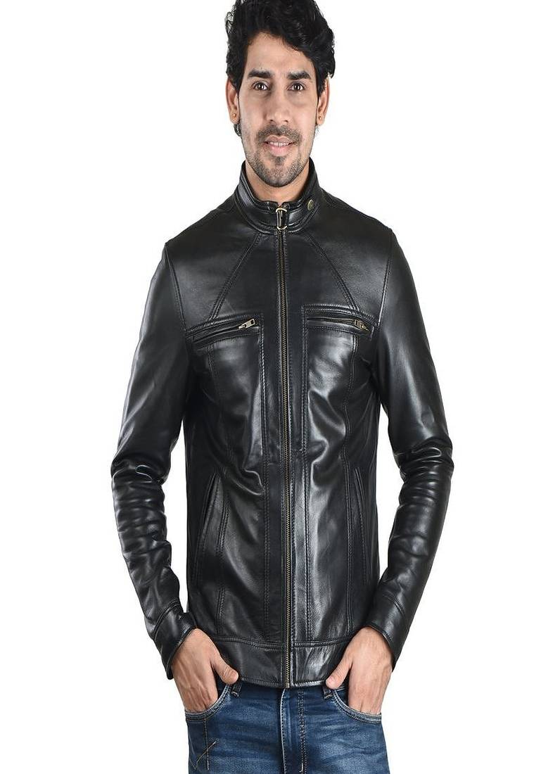 Qawach men's vintage leather motorcycle jacket biker moto