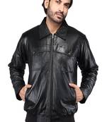 Qawach men's two pocket vintage leather motorcycle jacket biker moto