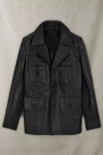 Qawach men's  moto vintage leather motorcycle pocket jacket biker