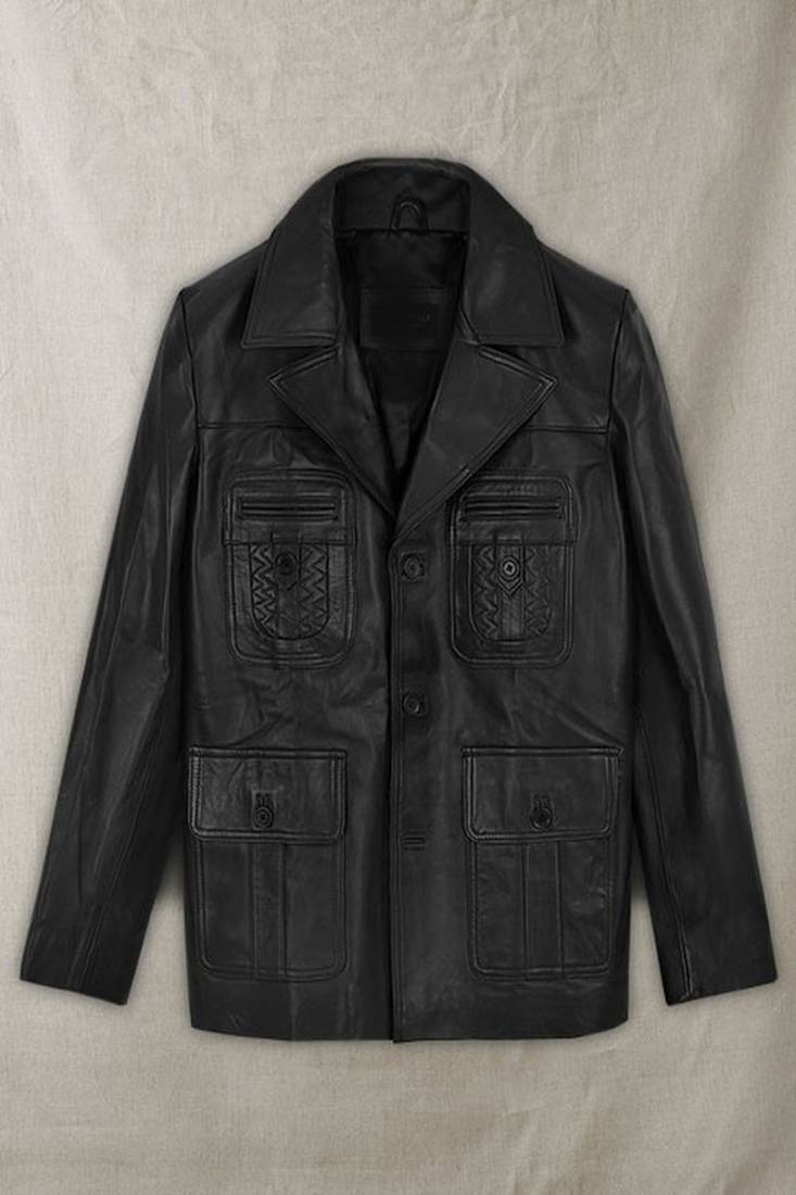 Qawach men's  moto vintage leather motorcycle pocket jacket biker