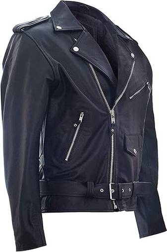 Qawach men's zipper moto vintage leather motorcycle jacket biker