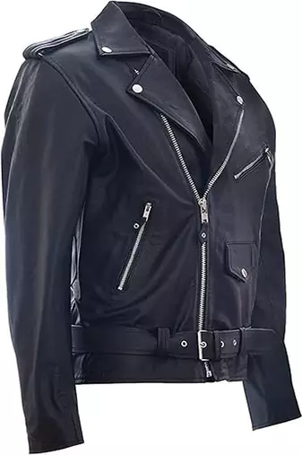 Qawach men's zipper moto vintage leather motorcycle jacket biker
