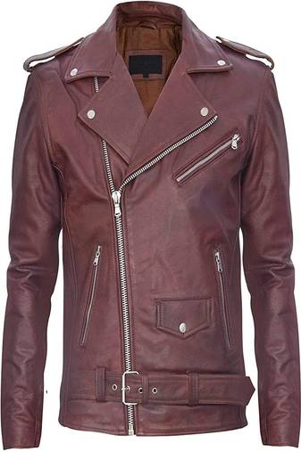 men's maroon lambskin leather biker jacket vintage inspired look