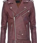 Qawach men's zipper moto vintage maroon lambskin leather motorcycle jacket biker