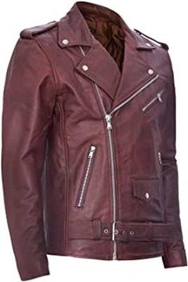 men's maroon lambskin leather biker jacket vintage inspired look 2